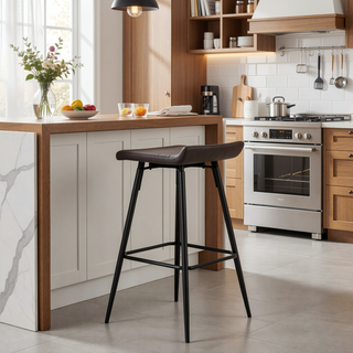 Sunvega Black Metal Frame Counter Stool with Faux Leather Seat for Kitchen or Bar