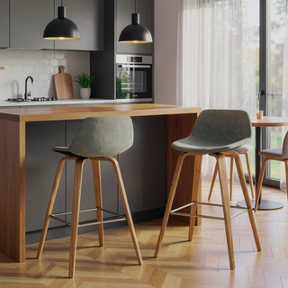 Sunvega Mid Century Modern Bentwood Counter Bar Stool Set of 2 with Faux Leather