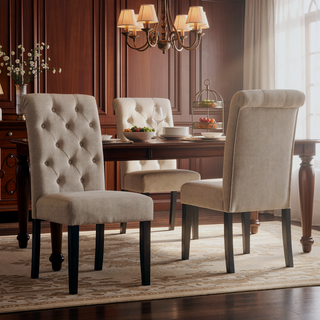 Sunvega Solid Wood Tufted Asons Dining Chairs Set of 2 with Velvety Soft Upholstery