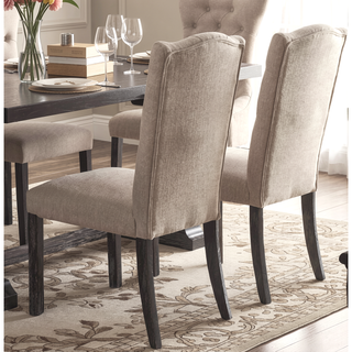 Sunvega Beige and Weathered Espresso Tufted Side Chair Set with Padded Seat and Wooden Legs