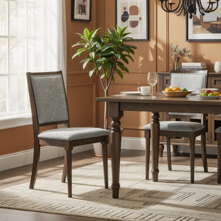Sunvega Dark Brown Upholstered Dining Side Chair with Padded Seat and Geometric Backrest