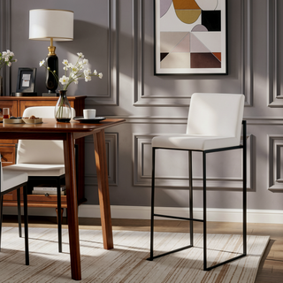 Sunvega Contemporary High Back Barstool with Black Steel Frame and White Velvet