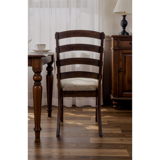 Sunvega Rustic Brown and Oak Finish Fabric Upholstered Side Chair Set of 2