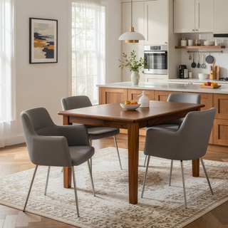Sunvega Contemporary Grey Faux Leather Dining Chair with Cushioned Armrests Set of 2