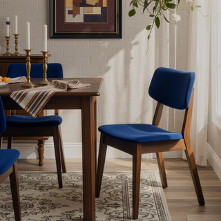 Sunvega Mid Century Modern Blue Velvet Upholstered Dining Chairs Set of 2
