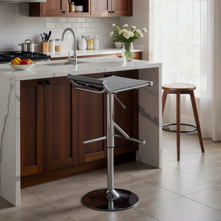 Sunvega Adjustable Chrome Bar Stool with Silver Mesh Seat and Swivel Base