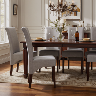 Sunvega Dove Grey Linen Look Fabric Upholstered Dining Chairs Set of 2