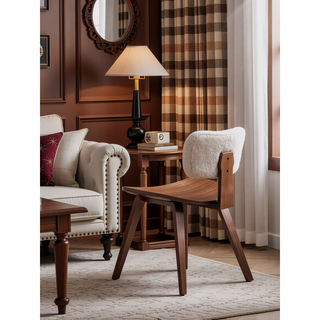 Sunvega Walnut Finish Side Chair with Sleek Minimalist Design and Curved Wooden Legs