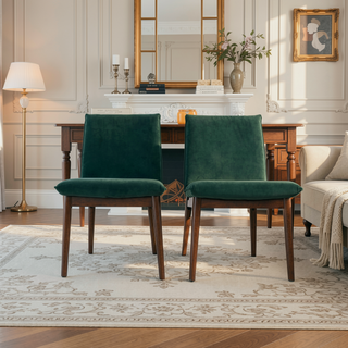 Sunvega Dark Green Velvet Upholstered Dining Chair Set of 2 With Solid Wood Legs