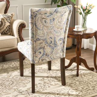 Sunvega Blue Cream Velvet Paisley Print Parsons Dining Chairs Set of 2
