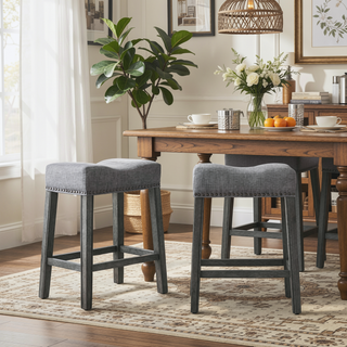 Sunvega Gray Upholstered Backless Saddle Seat Counter Stools Set of 2