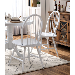Sunvega White Finish Wooden Windsor Back Side Chairs Set of 2 for Casual Dining