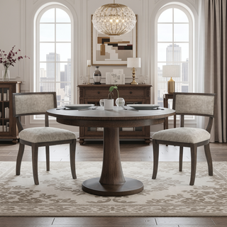 Sunvega Aged Brown Oak Upholstered Dining Chairs with Curved Legs (Set of 2)