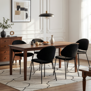 Sunvega Upholstered Boucle Fabric Dining Chairs with Curved Backrest and Black Metal Legs