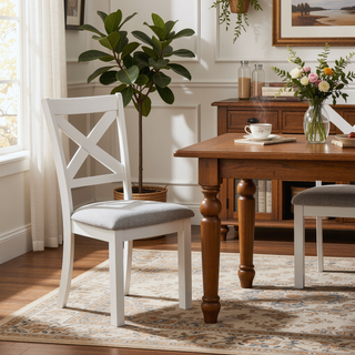 Sunvega Rustic White Oak Dining Table with Extendable Leaf Block Trestle Base