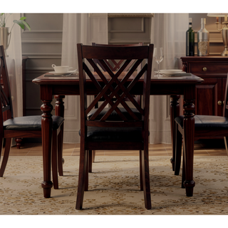 Sunvega Black PU Leather Dining Chair with Espresso Finish Wooden Legs and XX Backrest
