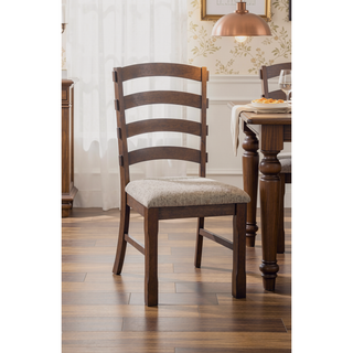 Sunvega Rustic Brown and Oak Finish Fabric Upholstered Side Chair Set of 2