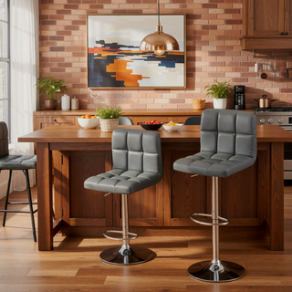 Sunvega Adjustable Hydraulic Swivel Bar Stool Set of 2 with Faux Leather Seat