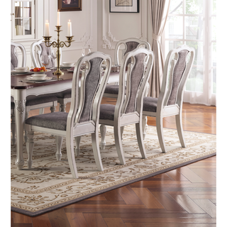 Sunvega Antique White Set of 2 Gray Upholstered Tufted Dining Chairs with Cushion Seat