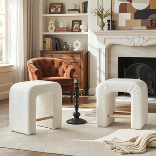 Sunvega Grey Loop Pile Fabric Inverted U-Shape Stool Set of 2 for Dining