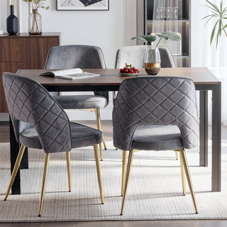 Sunvega Modern Gray Velvet Dining Chairs with Hollow Back and Gold Metal Legs Set of 4