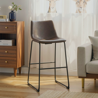 Sunvega Brown and Black Armless Bar Stool Set of 2 with Supportive Backrest