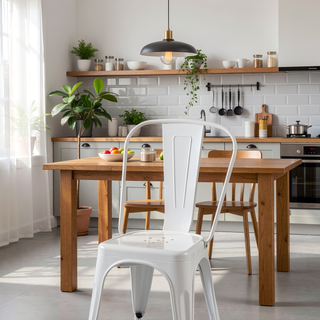 Sunvega Set of 4 High Gloss White Modern Metal Dining Chairs for Kitchen and Bar