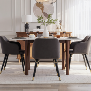 Sunvega Modern Faux Leather Upholstered Dining Chair with Gold Metal Ferrules