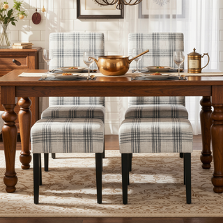 Sunvega Contemporary Upholstered Fabric Dining Chairs with Rubberwood Legs Set of 2