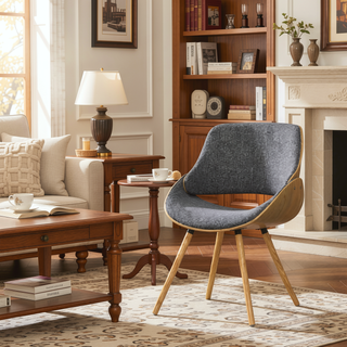 Sunvega Mid Century Modern Bentwood Dining Chair with Grey Woven Fabric