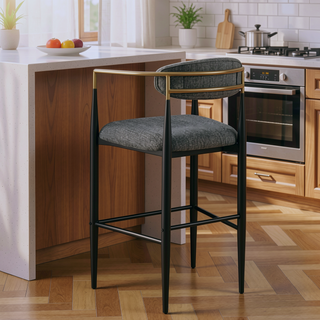 Sunvega Beige Fabric Upholstered Bar Chair Set with Padded Backrest and Footrest