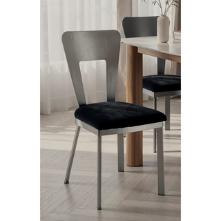 Sunvega Contemporary Silver Metal Frame Oval Back Dining Chairs with Black Microfiber Seat