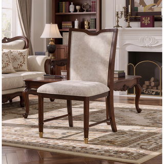 Sunvega 2pc Dark Cherry Finish Side Chair with Gold Capped Legs and Upholstered Seat