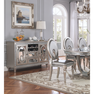 Sunvega Silver Leatherette Upholstered Dining Chairs with Keyhole Back and Mirror Accents