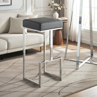 Sunvega Modern Upholstered Bar Stool with Chrome Finish and Plush Padding