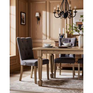 Sunvega Beige Rubberwood Dining Chair with Elegant Chanel Pleats Kit of 2