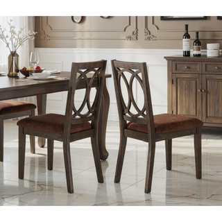 Sunvega Classic Transitional Style Espresso Finish Wood Frame Brown Seat Upholstery Dining Chairs