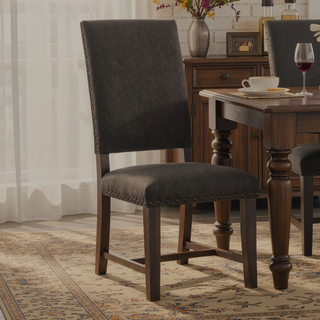 Sunvega Warm Grey Smokey Black Upholstered Side Chair Set of 2 for Dining