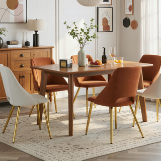 Sunvega White Faux Leather Side Chairs with Gold Metal Legs Set of 2