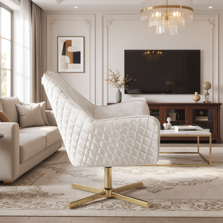 Sunvega Gold and Cream Velvet Contemporary Lounge Chair with 360 Swivel