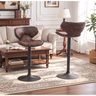 Sunvega Weathered Upholstery Adjustable Swivel Barstool with Chrome Base and Footrest