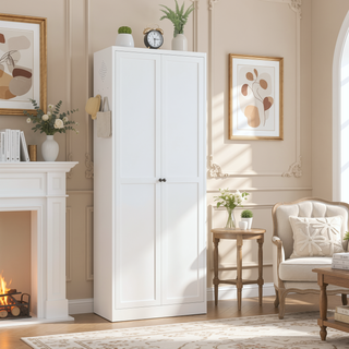 Sunvega Modern Kitchen Pantry Cabinet with Glass Doors and Adjustable Shelves for Living Room