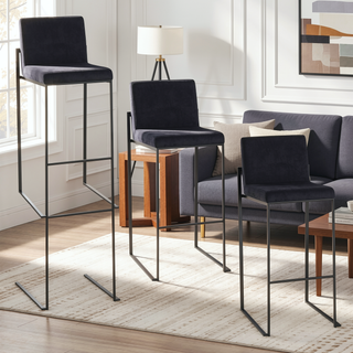 Sunvega Fuji Contemporary High Back Barstool Set of 3 with Velvet Upholstery