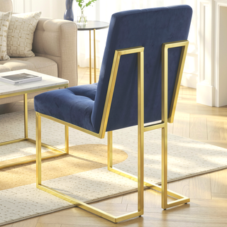 Sunvega Bold Blue Upholstered Dining Chair with Metallic Gold Accents and Button Tufting