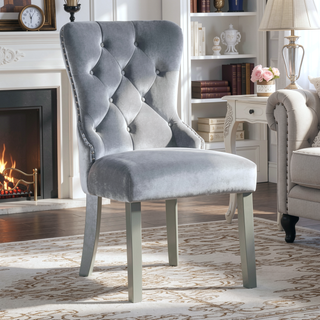 Sunvega Glam Style Wingback Dining Chairs with Upholstered Seat and Crystal-like Acrylic Buttons