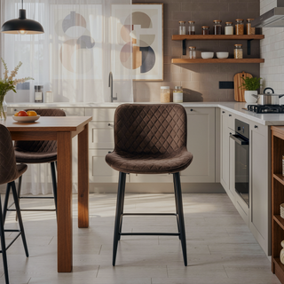 Sunvega Modern Brown Velvet Upholstered Counter Height Chairs with Quilted Stitching
