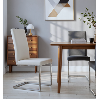 Sunvega White Fabric Dining Chairs with Padded Seating and C-Style Legs (Set of 4)