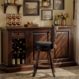 Sunvega Swivel Counter Height Stool Set of 2 in Cappuccino and Black Leatherette Upholstery