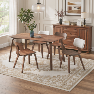 Sunvega Modern Walnut Finish Curved Ergonomic Solid Wood Dining Chairs Set of 2