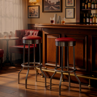 Sunvega Retro 1950s Diner Stool with Vibrant Red Cushion and Chrome Base